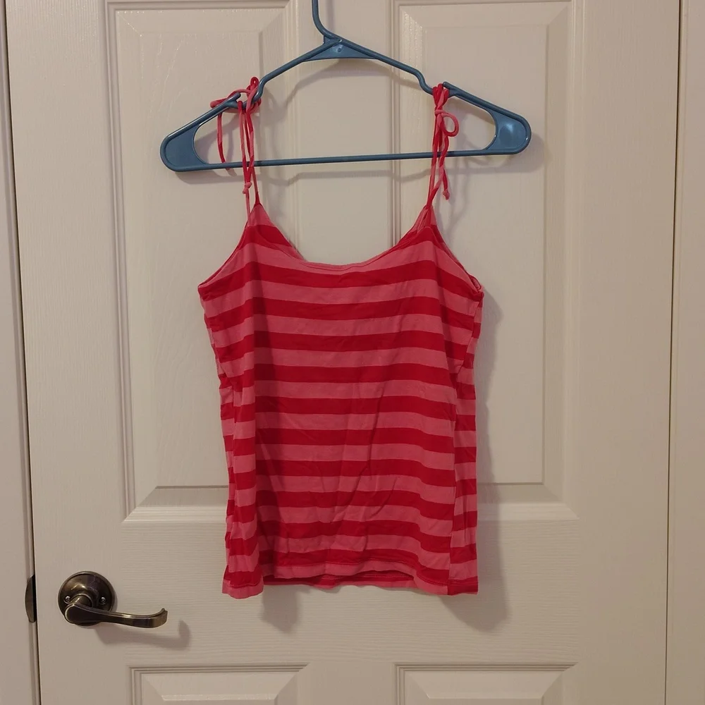 Size Large Ella Moss Pink & Red Striped Women's Tank Top - Picture 3 of 4